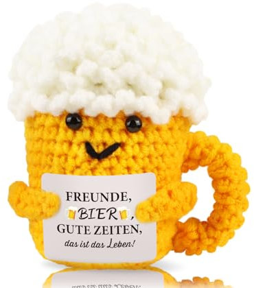 WenmthG Gestrickte Puppe Bier Anti Stress Geschenke für Freund Kollege Männer Frauen Lustige Geschenke Positive Kartoffel Deutsch Ersatz