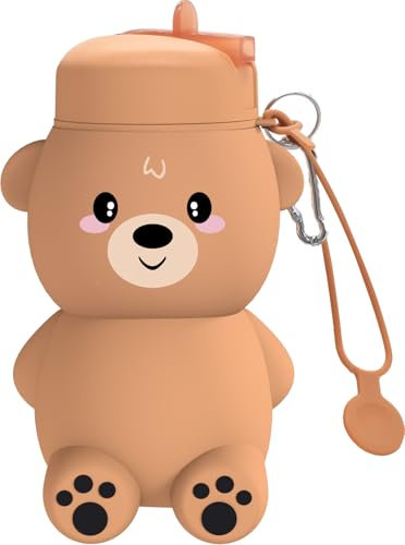 QRKPVHD Faltbare Trinkflasche Kinder 880ML Kawaii - Kawaii Katze Faltbare Becher für Kinder, Jungen, Mädchen, BPA-Frei, Leicht, Stoßfest, Wiederverwendbar Sport Trinkflasche Für Outdoor (Braunbär)