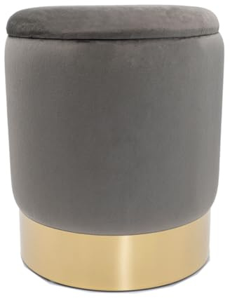 Amago home Samthocker Ø 31 H 38 cm Velour Hocker mit Stauraum u. Deckel - Deko Hocker Samt Pouf Farbe Light Grey - hellgrau