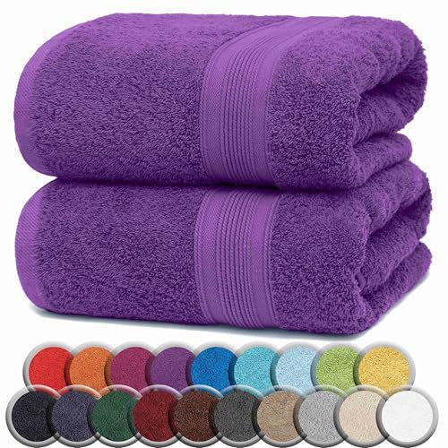 NatureMark Premium Badetücher/Duschtücher aus 100% Baumwolle, weich, langlebig, mit Aufhängeschlaufe – 2er Pack, 100x150 cm, Lila