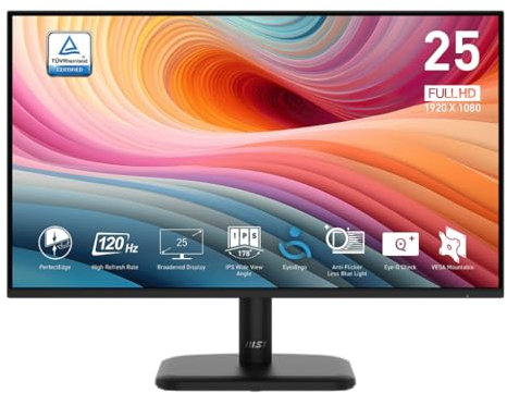 MSI PRO MP251LDE E2-24,5 pollici Full HD Office Monitor – 1920 x 1080 – Pannello IPS – Display 120 Hz – Schermo per occhi – Navigazione a 5 vie – VESA – Tempo di risposta 1 ms – HDMI – VGA