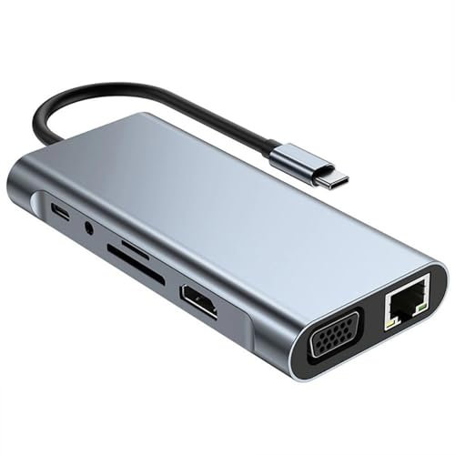 TSMORY 11 In 1 USB C Hubs Multiports Adapter With PD100W Charging HDTV VGA Ethernet Card Reader For Laptop Tablets Type C Devices