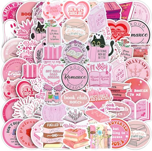 Alethron Rosa Bookish Sticker, 120 Stück Kindle Sticker Bookish, Wasserfeste Buch Stickers Pink Book Buchsticker Rosa Aesthetic Buchaufkleber für Skateboard, Phone, Laptop, Kindle, Scrapbook, Journal