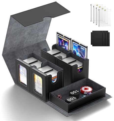 Cordv Commander Deck Box für MTG,5-in-1-Aufbewahrungsbox | für über 400+ Karten mit Sichtfenster,abnehmbarer Abdeckung,Würfelablage,Sammelkartentasche für TCG,PTCG-Sportkarten (grau)