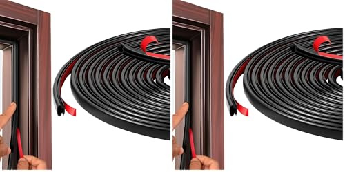 Vinabo Sello de Puerta de Ventana con Aislamiento en Frío Tipo D,Sello de Entrada,Tope de Tiro Goma Autoadhesivo para Aislamiento Acústico de Puerta (6m,Negro) (Paquete de 2)
