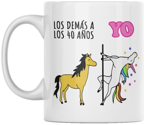 Vulfire Taza “Los demás a los 40 años, Yo” Unicornio – Idea de Regalo para Ella y Él, Cumpleaños, Navidad, Cocina, Desayuno (blanco)