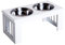 PawHut Stainless Steel Raised Dog Feeding Bowls with Stand for Extra Small and Small Dogs Elevated Twin Pet Bowls Water Food Feeder 58L x 31W x 25H cm - White