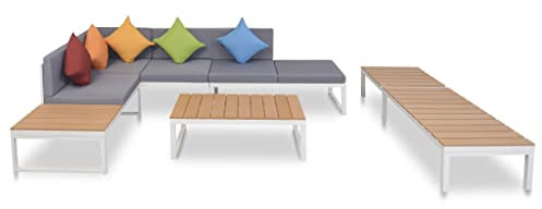 vidaXL Gartenmöbel 5-TLG. Alu WPC Sofa Garnitur Lounge Sitzgruppe Sonnenliege