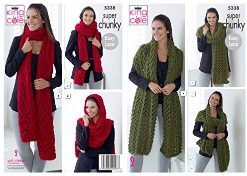 King Cole Ladies Super Chunky Knitting Pattern Easy Knit Lace Scarves (5338)