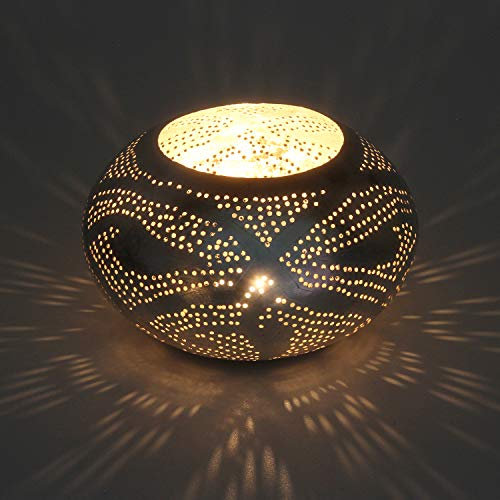 Orientalisches Windlicht Nureddin aus echt versilberten Messing | Kunsthandwerk aus Marokko | Marokkanische Laterne Handmade Teelichthalter | Originelle Geschenk-Idee Dekoration | L8014