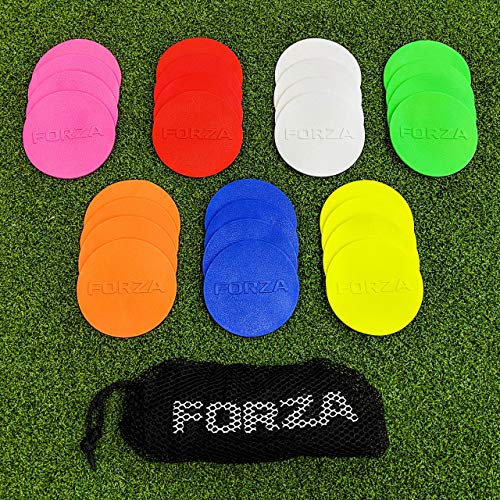 FORZA Mini Flat Disc Markers 3.5in (9cm) [20 Pack] | Multi-Surface PVC Discs - Non Slip Spot Markers With Mesh Carry Bag | Sport Equipment | 9 Colours
