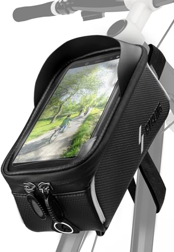 ONEFLOW Fahrrad Rahmentasche Wasserdicht Handyhalterung mit Touchscreen Oberrohrtasche Smartphone Lenkertasche Reflektierend mit Kopfhörerloch und Blendschutz