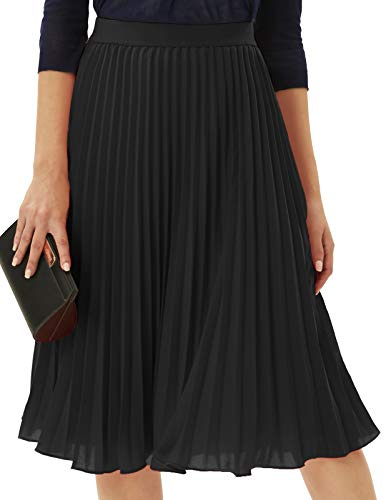 GRACE KARIN Pleated Midi Skirt for Women Chiffon A-Line Outfits Black XL