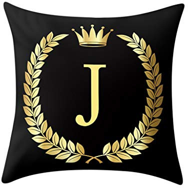Kissenbezug Schwarz Gold Folie Drucken Hülle Kissenhülle Kopfkissenbezug 26 Englische Buchstaben Pillowcase Sofakissen Deko Dekokissen Kissenbezüge für Sofa Schlafzimmer Wohnzimmer Dekoration 45X45