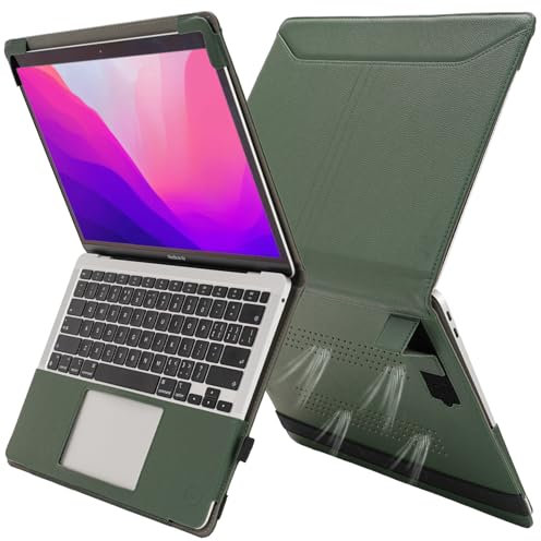 TYTX Kompatibel mit MacBook Pro 13 Hülle Zoll Leder Case 2016-2021 (A1989/A1706/A1708/A2159/A2289/A2251/A2338 M1),Laptop-Hülle Cover mit Heat-Vent und Stand Funktion, Grün