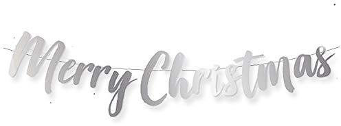 AKH Merry Christmas Banner | 150 cm lang | Metallische Merry Christmas Girlande | Inklusive einer Schnur zum Aufhängen (Silber)