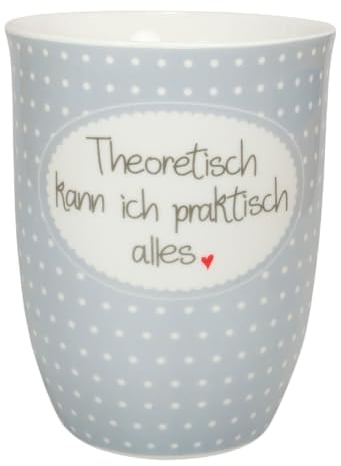 Mea-Living Tasse mit Henkel THEORETISCH KANN ICH PRAKTISCH ALLES grau, 500ml, Becher mit Spruch, Geschenkidee für Freund, Spruchtasse