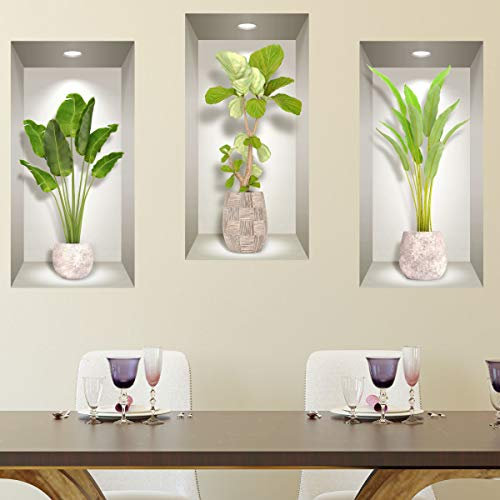 Stickers muraux Chambre Adulte - Adhesif Mural Effet 3D | Sticker Mural - Autocollant Mural Bananiers - Stickers Muraux Cuisine - Décoration Murale Trompe l'œil Salon - 3 Autocollants Muraux 60x30cm