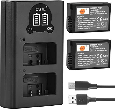DSTE 2PCS EN-EL25 EN-EL25a Rechargerable Battery (2-Pack) and Smart LED Dual USB Charger Compatible with Nikon Z50, ZFC Digital Camera