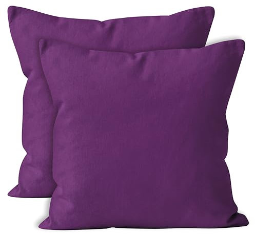 Encasa Homes Kissenbezüge 2 stück (40x40 cm) - Lila- Weiche Baumwolle Leinwand unigefärbt rechteckigen Kissenbezug Dekorative für Wohnkultur Wohnzimmer Schlafzimmer Sofa Waschbar