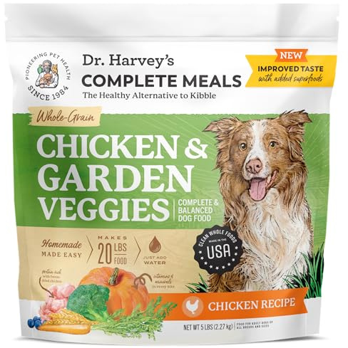 Dr. Harvey's Chicken & Garden Veggies Dog Food, Human Grade Whole-Grain Dehydrated Dog Food with Freeze-Dried Chicken (5 Pounds)
