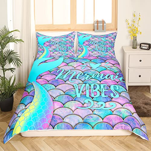 Homewish Meerjungfrau Bettbezug 155x220 Kinder Fischschuppen Bettbezug, Girly Regenbogen Bettwäsche Set für Jungen Teenager Frauen Schlafzimmer, Ozean Leben Meer Tier Bettwäsche Schlafzimmer Dekor