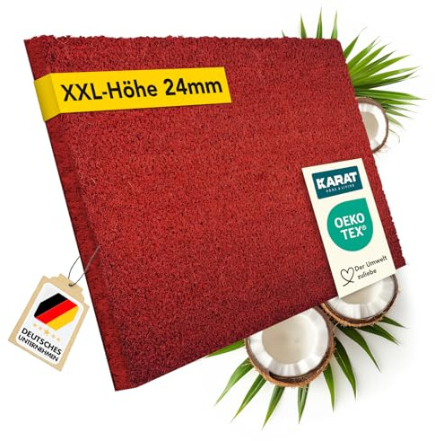 KARAT Fußmatte für Außen und Innen, 60x90 cm Rot XXL-Höhe 24mm, extra Dicke Türmate aus Kokos, Schmutzfangmatte, Kokosmatte mit Rutschfester Rückseite für Haustür, Eingang