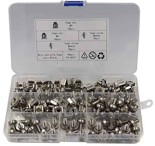 50 Stück Käfigmutter Montageschrauben, MoreChioce M5 x 16mm Rack-Schrauben Käfigmuttern-Set Netzwerkschränke Schraubenmuttern Unterlegscheiben Netzwerk Schrauben