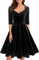 Bbonlinedress Schwarzes Kleid Damen Samtkleid elegant Knielang V-Ausschnitt Langarm Winterkleider Festliche Kleider Party Cocktailkleid Black 2XL