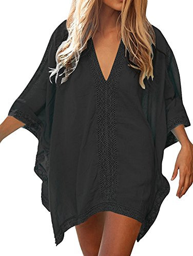 Womens V Neck Beach Dress Cover Up Bikini Beachwear Summer Bathing Suit Swimsuit Wrap for Ladies Oversized Black