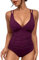 SUGSHYN Costume Intero Donna Scollo a V Curvy Costumi da Bagno Contenitivo Croce Indietro Intero Modellante Un Pezzo Monokini Mare Piscina Spiaggia Imbottito Costumi Interi Elegante(Viola,M)