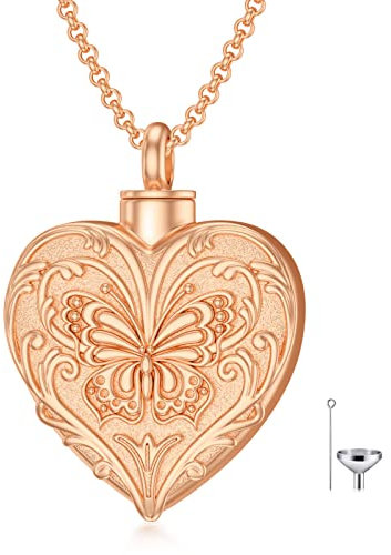 SOULMEET Plated Rose Gold Dream Butterfly Cremation Jewelry for Ashes, Heart Butterfly Urn Necklace that Holds Human Ashes, Carry Memorial Jewelry to Keep Someone Always with You