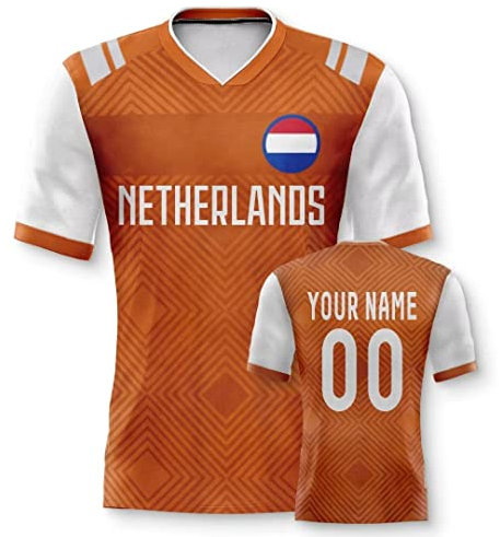 Niederlande Personalisiertes Weltmeisterschaft Fussball Trikot mit Ihrem Namen und Nummer für Herren Damen Kinder Casual Sport Fan T-Shirt Trikot Geschenk Orange