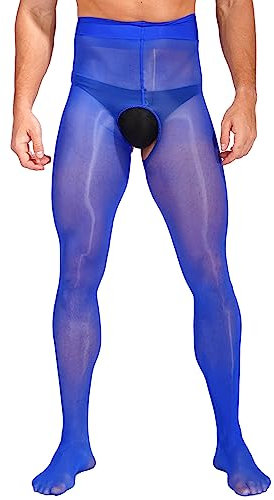 Runhomal Herren Netzstrümpfe Strumpfhosen Schrittlose Herrenstrumpfhose Männer Lang Tights Stützstrumpfhose Transparent Unterhose Feinstrumpfhose Blau One Size
