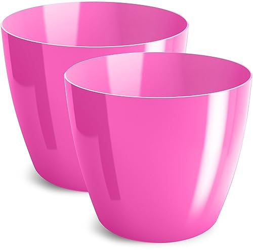 PECZEKO Macetas Brillantes Macetas Decorativas Hierbas Macetas Redondas de plástico duraderas y Ligeras para salón, Comedor, Cocina, terraza, balcón Juego de 2 Piezas (Fucsia, diámetro 10 cm)