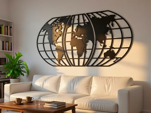 VAILLA Mappa del Mondo Mappamondo Quadri Moderni Soggiorno – Legno 3D Casa