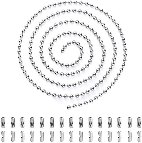 TRKETK Cadena de Cuentas de Bolas de 5 Metros, Extensión de Cadena de Tracción con Cuentas Cadena de Persiana Enrollable con Cuentas de Metal con 30 Conectores a Juego (3,2 mm, Plata)