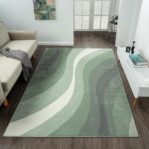 Rugs and More Swirl Area Rug Runner - Short Pile Vibrant Patterned Carpet for High-Traffic Spaces - Striking Design in On-Trend Colours - Easy-Care for Hallway, Entryway, Kitchen (Green, 80x150cm)
