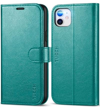 TUCCH Wallet Case for iPhone 11 (6.1), Magnetic Protective PU Leather Stand Foldable Flip Folio Cover with[Shockproof TPU][RFID Blocking][Credit Card Slots] Compatible with iPhone 11, Cyan