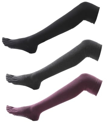 ACMEDE Damen Mädchen Oberschenkelhohe Socken Yoga Zehensocken Rutschfest kniehohe Weich Kniestrümpfe knielange Zehenstrümpfe Cotton Overknee für Damen Mädchen für Trampolin Zuhause Fitness Gr. 35-39