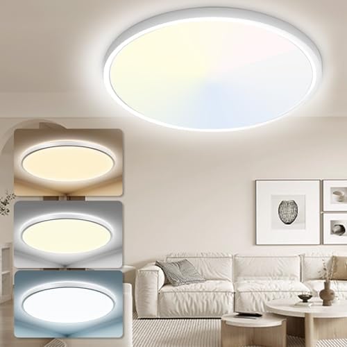 Yexati 30CM Bathroom Light 24W 3200LM 6000K/4000K/3000K IP54 Waterproof Ultra Thin Bathroom Lights Ceiling, Round Flush Ceiling Light for Kitchen Bedroom Toilet Porch Hallway Living Room Office