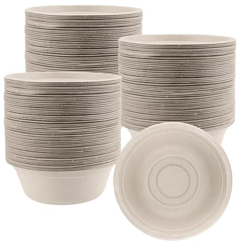HEIYUET 100 Stück Pappe Suppenteller 500ml, Pappe Suppenschalen Einweg Zuckerrohr Schüsseln, Papier Suppen Schüsseln Braun Suppenschüsseln Pappschalen für Party, Geburtstag, Camping, Grillparty, Fest