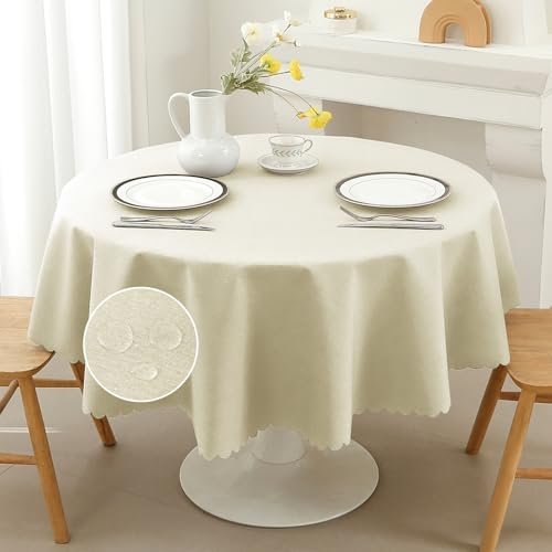 Aisprts Leinenoptik Tischdecke Abwaschbar Lotuseffekt Wasserabweisend Tischtuch Anti-Kratz Fleckenbeständig Tischwäsche für Esszimmer, Outdoor Garten, Rund 160cm, Beige