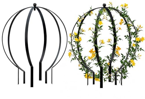 HEYTIMI Rankgitter aus Metall, groß, Obelisken, robust, rund, für Kletterpflanzen, für drinnen und draußen, Topfranken, Gurken und Blumen, Terrassentür, Gartendekoration, Schwarz, 64 x 54 cm, 2 Stück