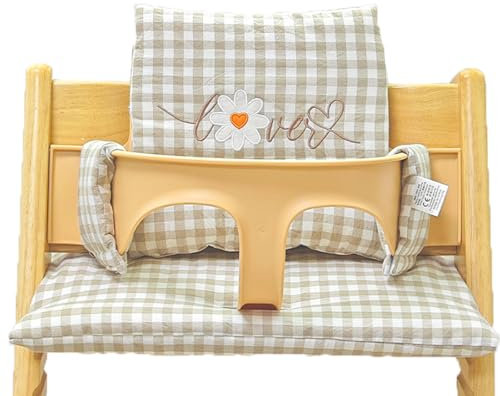 Sitzkissen für Tripp Trapp Stokke, Rutschfestes Hochstuhlkissen, Sitzkissen aus Bio-Baumwolle, Kinder Ersatzbezug für Hochstuhl mit Aufbewahrungstasche (03)