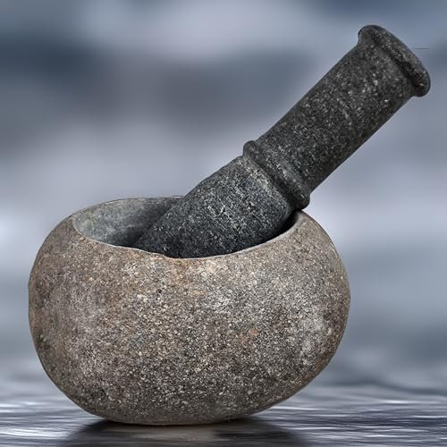 Mortier et pilon en pierre de rivière du pays des volcans - Moulin en pierre naturelle pour épices, épices, pâtes, pestos et guacamole - Choisissez votre propre mortier personnalisé (7)