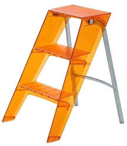 Acryl Trittleiter 3 Stufen Klappbar, Leiter 3 Stufen mit Rutschfester Plattform for Erwachsene Kinder, Klappbare Leicht Tragbar Stufenleiter Trittleiter Hocker Stuhl for Zuhause Büro(Orange)