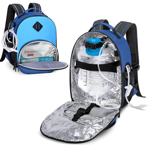 LUXJA Feeding Tube Backpack for G Tube, J Tube and GJ Tube, Feeding Pump Backpack Fits 500ml Feeding Bag and Enteral Feeding Pump (Compatible with EnteraLite Infinity and Kangaroo Joey), Blue