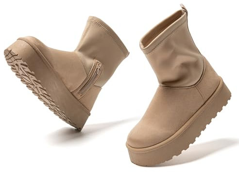 JOMIX Scarponcino Donna Comode Foderata Caldo Antiscivolo Stivali Stile da Neve MD9768-6(Beige,38)