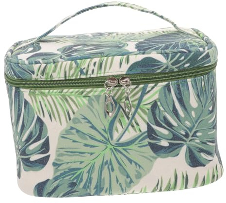 LALADEFIEE Kosmetiktasche Leicht zu Reinigen aus Canvas mit Reißverschluss Große für Damen und Tragbares Design Modisches Blattmuster als Reise Kulturbeutel